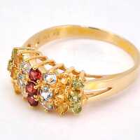 Magnificent harem ring in 375 yellow gold with radiant gemstones