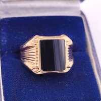 Imposanter Art Deco Herren-Siegelring aus Gelbgold mit einem Onyx