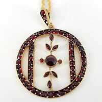 Art Nouveau pendant with deep red garnet stones and chain