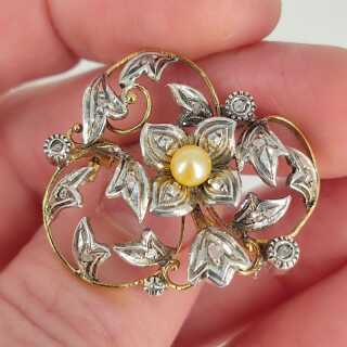 Antikschmuck - Annodazumal Antikschmuck: Jugendstil-Brosche in Gold und Silber mit Diamanten kaufen