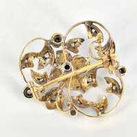 Filigree Art Nouveau brooch in 585 gold and silver with diamonds