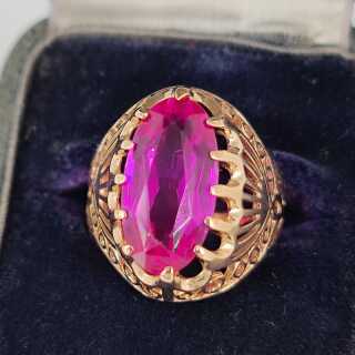 Vintage Schmuck in Rotgold - Annodazumal Antikschmuck: Vintage Damenring aus 583er Rotgold mit pinkfarbenem Spinell kaufen