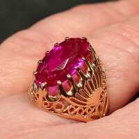 Vintage Damenring aus 583er Rotgold mit pinkfarbenem Spinell
