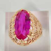 Vintage Damenring aus 583er Rotgold mit pinkfarbenem Spinell