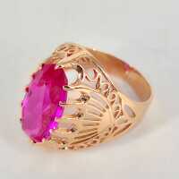 Vintage Damenring aus 583er Rotgold mit pinkfarbenem Spinell