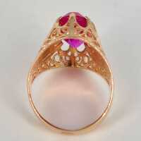 Vintage Damenring aus 583er Rotgold mit pinkfarbenem Spinell