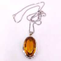 Luxurious vintage necklace in 585 white gold with large Palmeira citrine