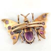 Antike Jugendstil-Schalbrosche „Schmetterling“ mit Amethyst & Perlchen – um 1900