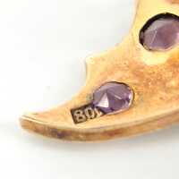 Antike Jugendstil-Schalbrosche „Schmetterling“ mit Amethyst & Perlchen – um 1900