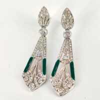 Art-Déco Ohrstecker „Éclat Vert“ aus 750er Weißgold mit Diamanten & Emaille