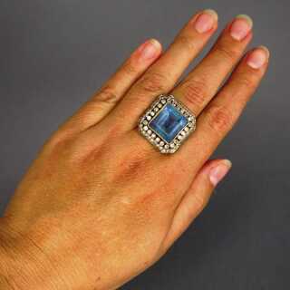 Gold ring with huge aquamarine and diamonds