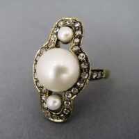 Art Deco Goldring mit Diamanten und Perlen online kaufen...