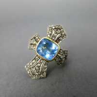 Art Deco Goldschmuck für Damen - Annodazumal Antikschmuck: Tolosaner Ring mit Aquamarin und Diamanten kaufen