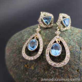 Antikschmuck für Damen - Annodazumal Antikschmuck: Art Deco Weißgold Ohrringe mit Diamanten und Aquamarinen kaufen