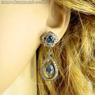 Art Deco Weißgold Ohrringe mit Diamanten und Aquamarine