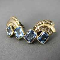 Art Deco gold studs with aquamarine and diamonds