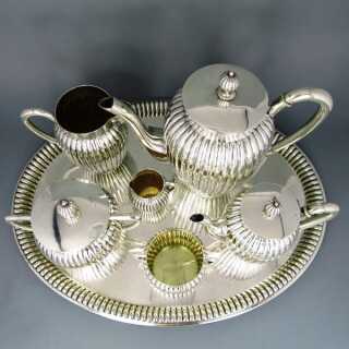 Jugendstil Teeset in Silber - Annodazumal Antikschmuck: Teeset in Silber mit Tablett kaufen