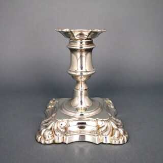 Antique english small candlestick with rich relief decor silver plated edwardian