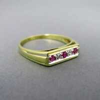 Geometric rubies and diamonds gold ring