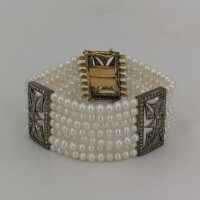 Prächtiges Art Déco 750 Gold Armband mit Perlen und Diamanten