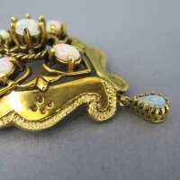 Antike Kombi: Brosche und Anhänger in Gold  mit Opalen durchbrochenes Design