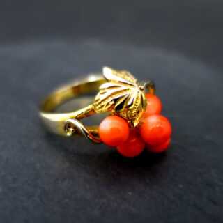 Wunderschöner Jugendstil Damen Ring zweifarbig Gold mit Korallen Traube Blätter