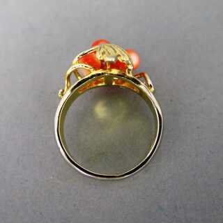 Wunderschöner Jugendstil Damen Ring zweifarbig Gold mit Korallen Traube Blätter