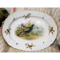 Porzellan ovale Platte Meissen Federvieh