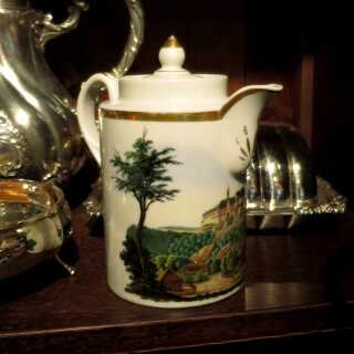 Porcelain coffee pot with landscape and castle