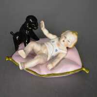 Porzellanfigur Baby mit Hund Sitzendorf Thüringen