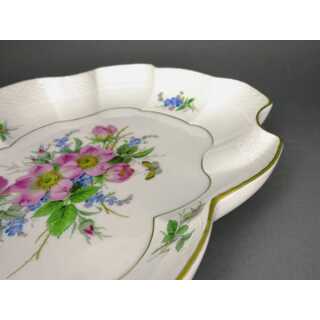 Porcelain flat bowl Meissen, dog rose and forget-me-not
