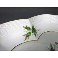 Porcelain flat bowl Meissen, dog rose and forget-me-not