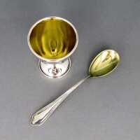 Set aus Eierbecher und Löffel in Silber und Gold aus dem Jugendstil
