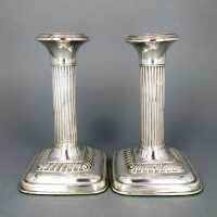 Edwardian sterling silver column candlestikcs