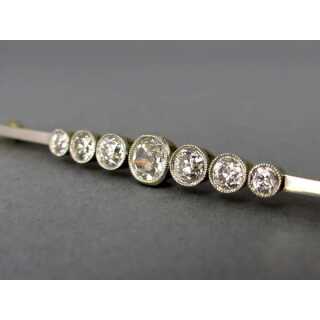 Art Nouveau bar brooch with diamonds in yellow gold and platinum