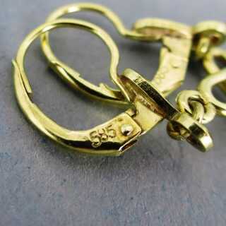 Modernistic design gold and diamond long earrings