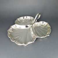 Antique leaf-shaped cabaret bowl in sterling silver