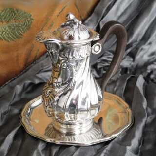 Miniature silver coffe pot with wooden handle and saucer Vavassori Italy Milano