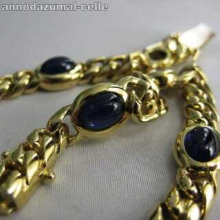 Massives Damen Ketten Armband in 750 Gold mit Saphir und Brillantenn 