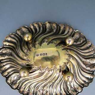 Antike Seifenschale in Silber vergoldet und Glas Sheffield England 19. Jh.