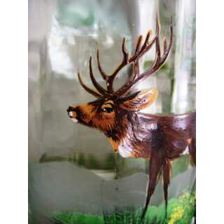 Antique hand blown glass can hand painted hunt motif deer in forest unique