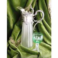 Antique glass carafe decanter with rich decorated pewter...