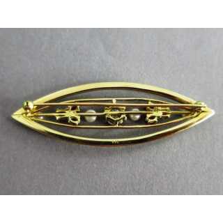 Modernist gold brooch with diamonds, rubies and pearls