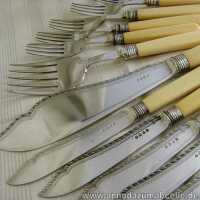 Fish cutlery set in silver and bone from England