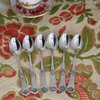 6 silver mocha spoons with rose relief