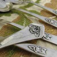 6 antique silver tea or coffee spoons with rose relief