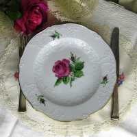 Antique porcelain plate pink rose decor Meissen victorian...