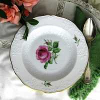 Antique soup plate with pink rose motif Meissen porcelain...