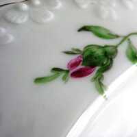 Antiker Teller Suppenteller Meissen Porzellan pinke Rose handbemalt vergoldet