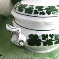 Porcelain soup tureen Meissen green wine leaves